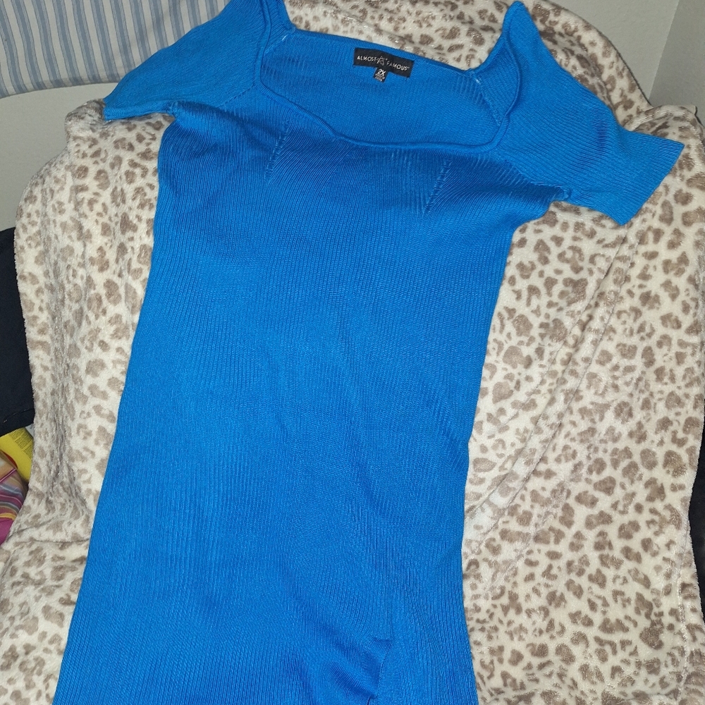 Sweater dress size 2x color blue it's a thin dress new no tag just tried on